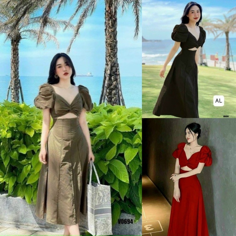 Đầm soắn ngực thiết kế tay phòng tiểu thư bigsize Quỳnh Anh 50 kg đến 90 kg ( M/L/XL/XXl)