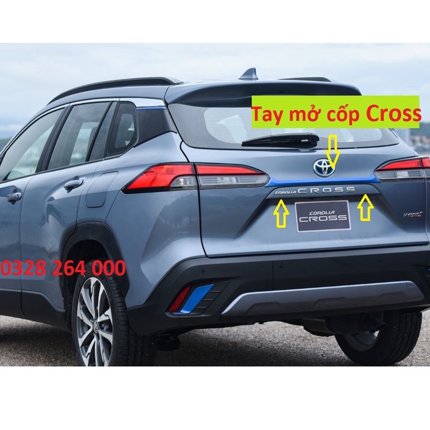 Ốp Tay mở cốp, viền cốp sau xeToyota Corolla Cross 2020 2021 nhựa ABS xanh giống bản 1.8 HV