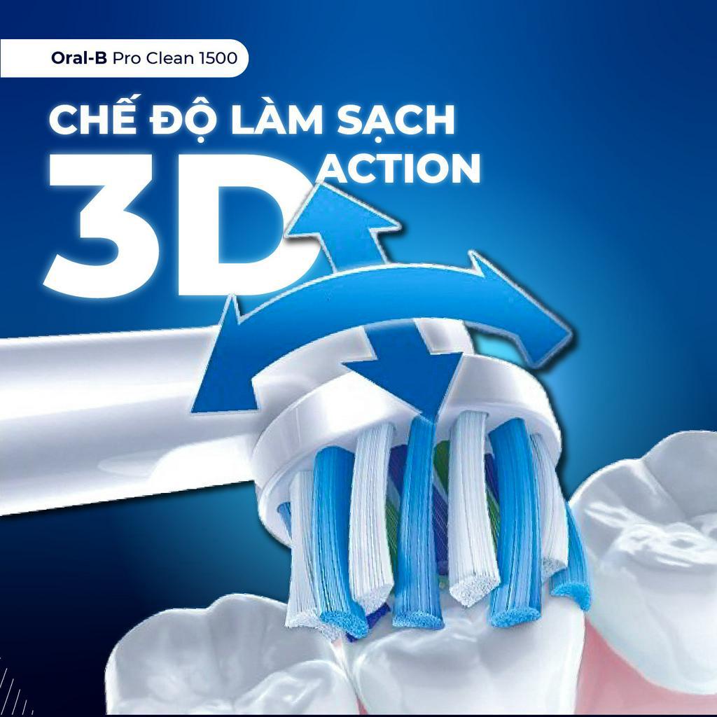 Bàn Chải Điện Oral-B Pro Clean 1500 - Combo Cặp Đôi, 2 Thân chải, 3 Đầu Thay &amp; 2 Travel Case, 3 Chế Độ, Made In Germany