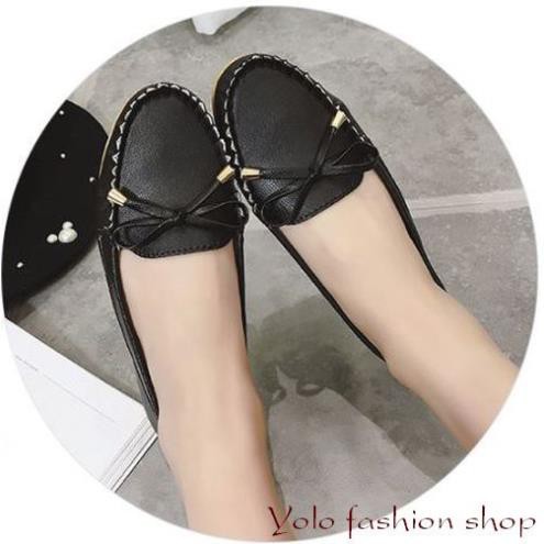 Giày lười slip on nữ da mềm, êm chân, siêu bền, đính nơ xinh xắn - Kèm hình thật