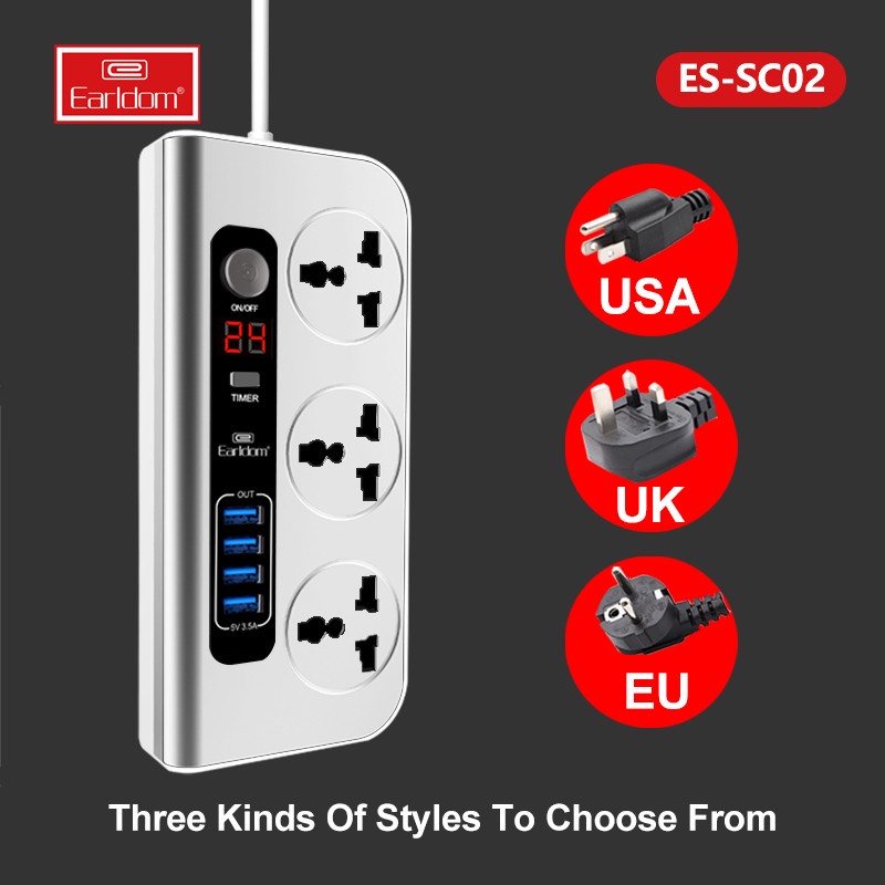 CHÍNH HÃNG EARLDOM Ổ Cắm Điện Đa Năng Nhiều Cổng USB/ USA/ AUS/ UK/ EU Earldom ES - SC02 | Phụ Kiện Thông Minh 247 VN