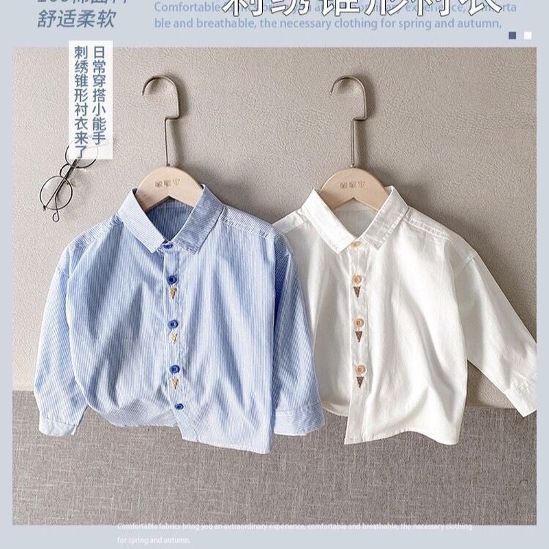 Áo Sơ Mi Cotton Tay Dài Thời Trang Xuân Thu Phong Cách Hàn Quốc Cho Bé Trai