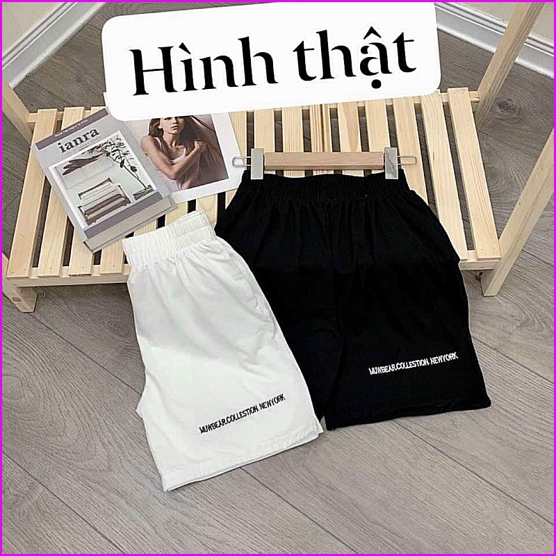 Quần Short Nữ Ống Rộng Thể Thao Sooc Đũi Lưng Chun Thêu Chữ Nhỏ Trắng Đen Mã K0025 - Lami Boutique