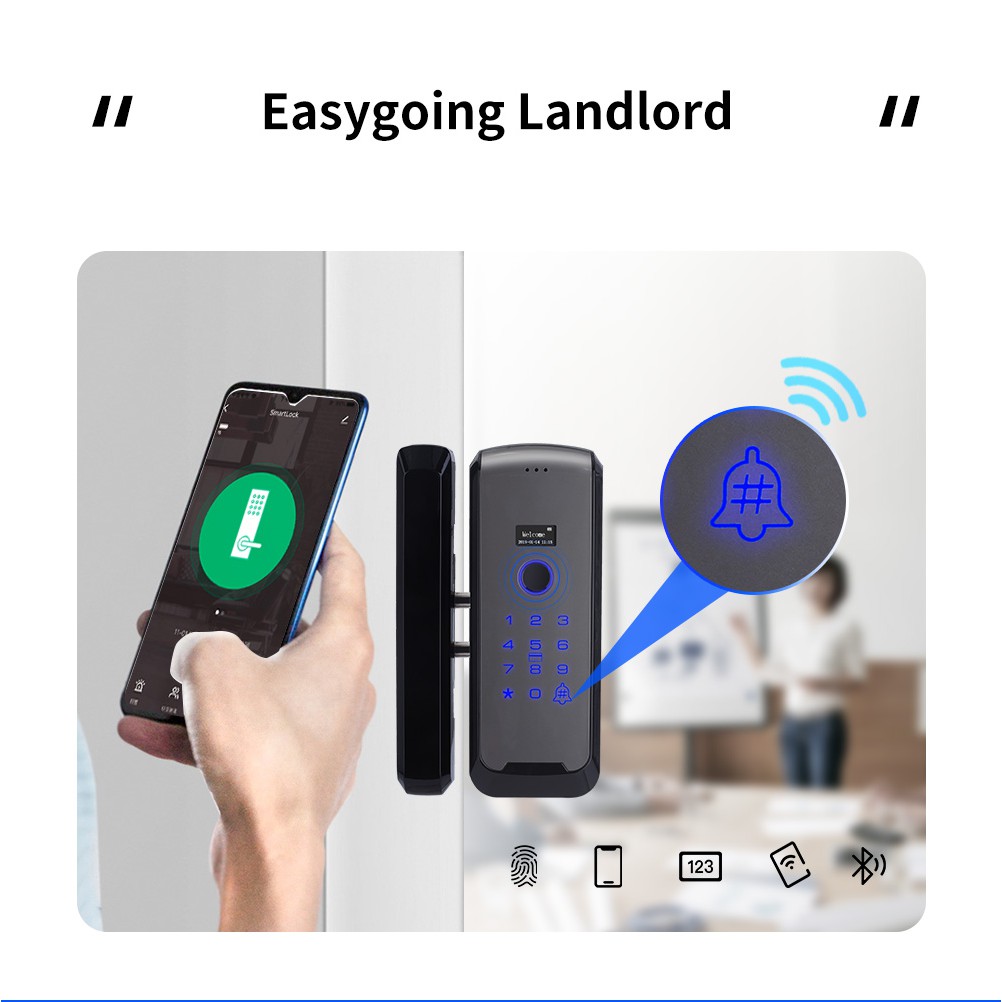Khoá vân tay cao cấp cho cửa kính cường lực mở cửa từ xa qua điện thoại
