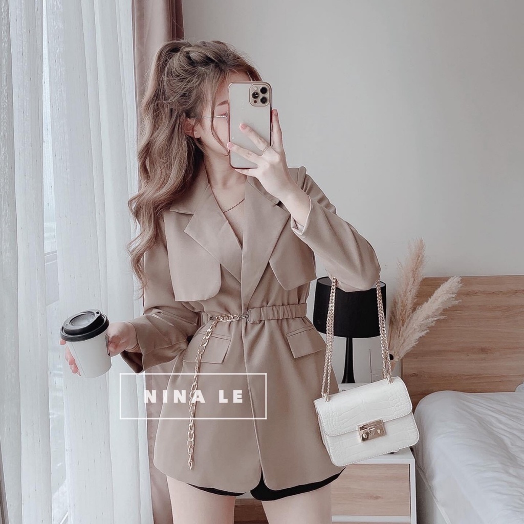 ÁO KHOÁC VEST XÍCH PHỐI ĐAI THẮT EO SIÊU PHẨM MỚI TRÌNH LÀNG NĂM NAY-LĐ