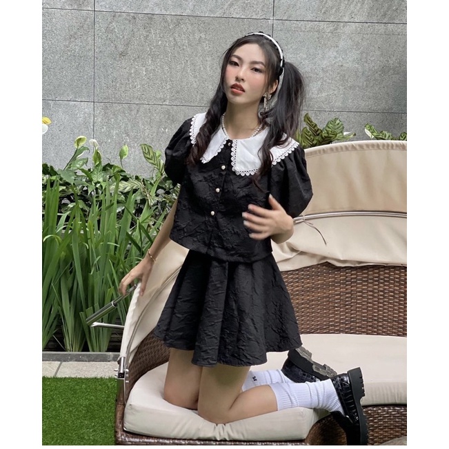 [HÀNG SẴN]SET ÁO XỐP HOA NỔI “JULY” CỔ SEN MIX CHÂN VÁY XOÈ SIÊU YÊU