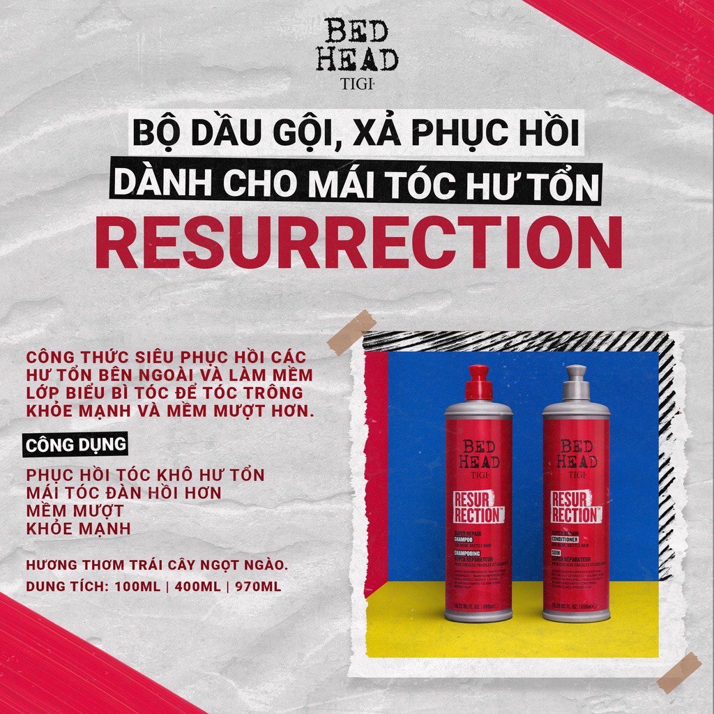 [Chính Hãng 100%] Dầu Gội Xả Phục Hồi Hư Tổn Tigi Bed Head Resurrection Super Repair Shampoo &amp; Conditioner 970ml