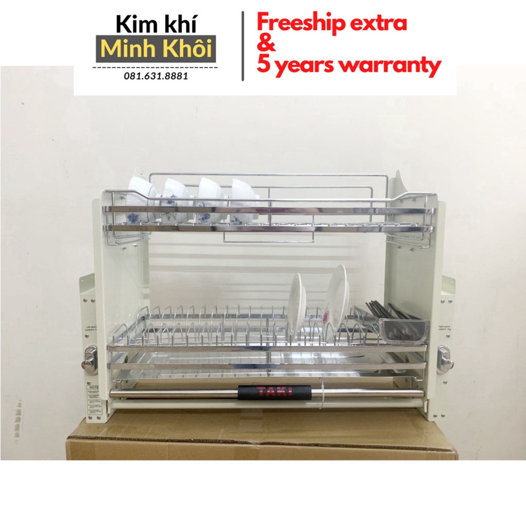 Giá Bát Nâng Hạ inox 304 bản full 2023 2 khay hứng nước inox tặng kèm khay thìa đũa inox chính hãng nhập khẩu