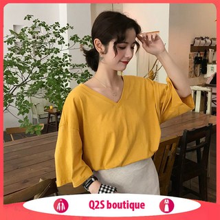 Áo Croptop Cổ Tim Vàng Mustard Basic DÁNG SUÔNG NGẮN