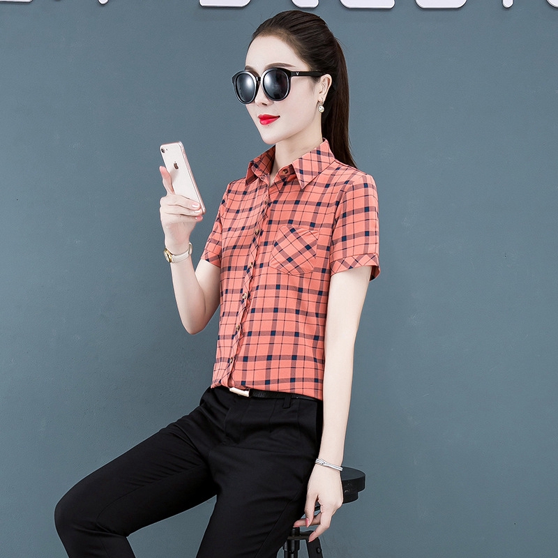 Áo Sơ Mi Nữ Dài Tay Họa Tiết Ca Rô Phong Cách Hàn Sành Điệu