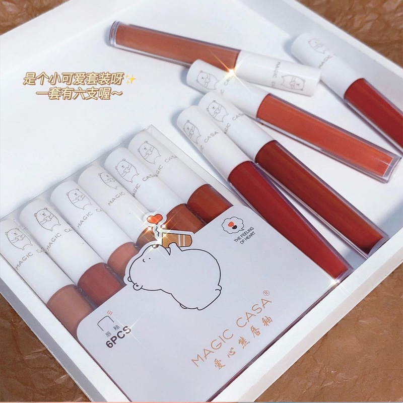 [Hàng mới về] Set 6 Son Kem Lì MAGIC CASA bear Fluffy Lip Glaze velvet Siêu Xinh Chất Mềm Và Mịn Môi Cao Cấp