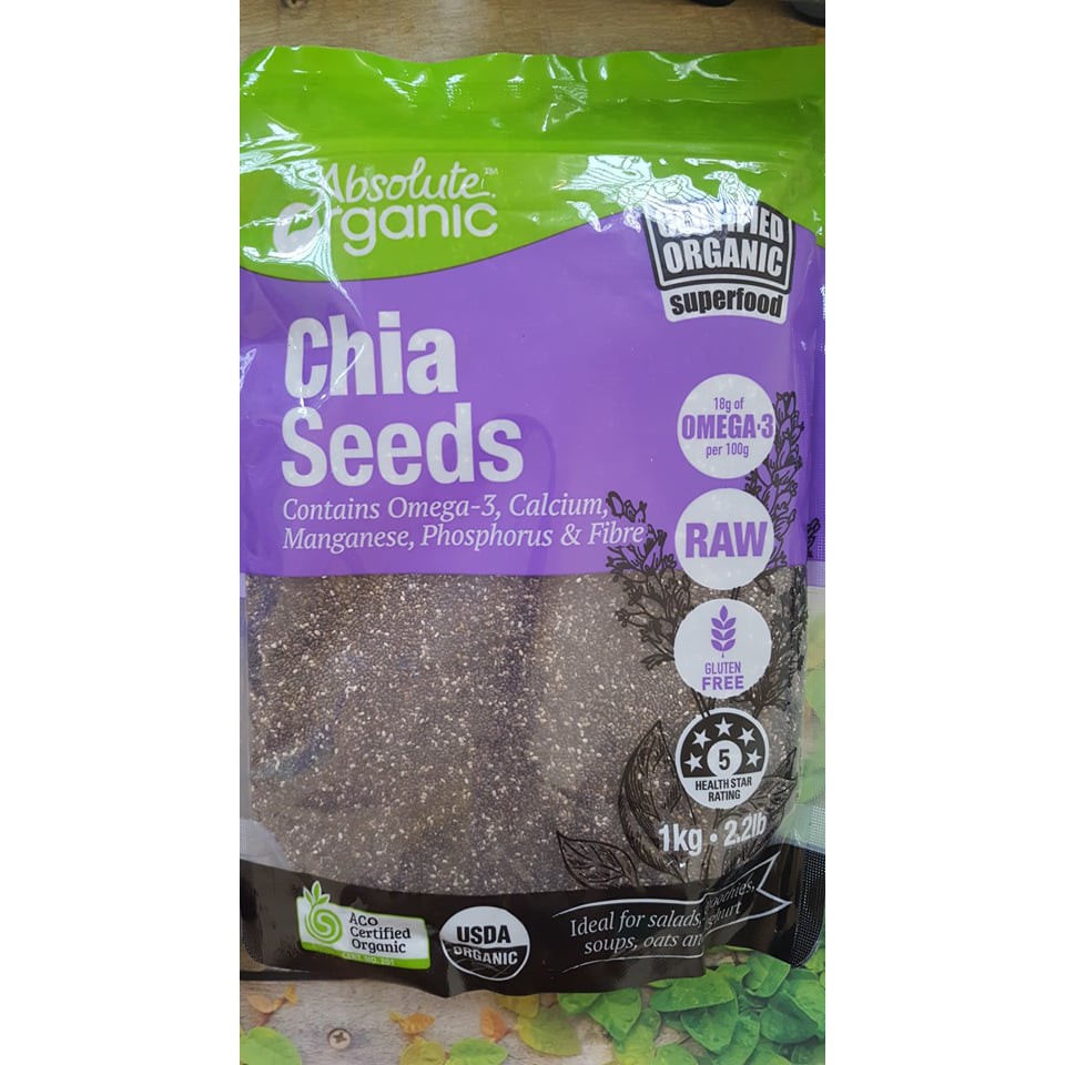 Hạt Chia Absolute organic Úc gói 1KG ( hàng nhập khẩu chính ngạch có hóa đơn đỏ)