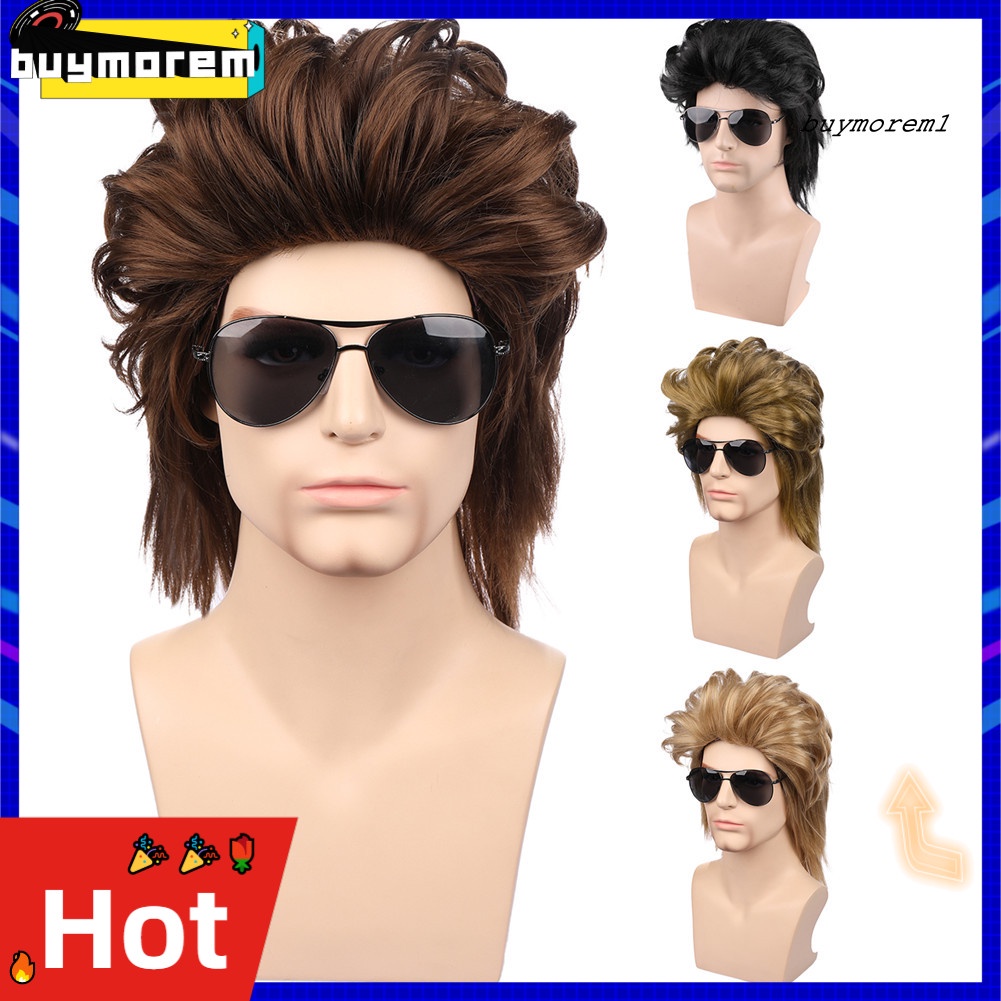 BUYME Halloween Cosplay Men Short Wig Curly Fluffy Faux Hair Party Prop Gift Hairpiece