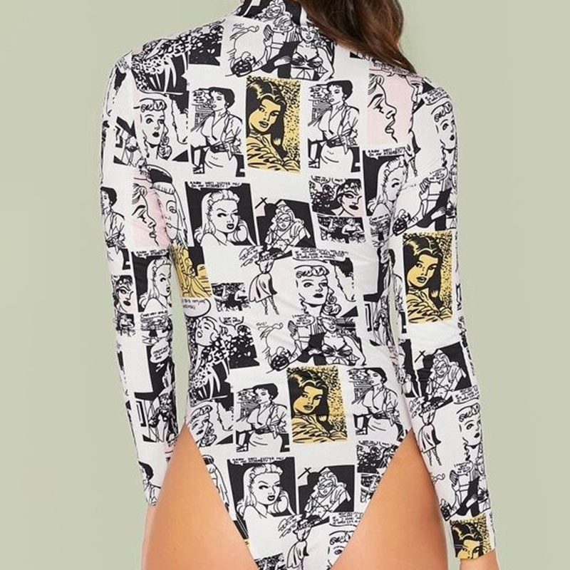 Bộ áo liền quần tay dài cổ cao in họa tiết phong cách cổ điển thời trang cho nữ | BigBuy360 - bigbuy360.vn