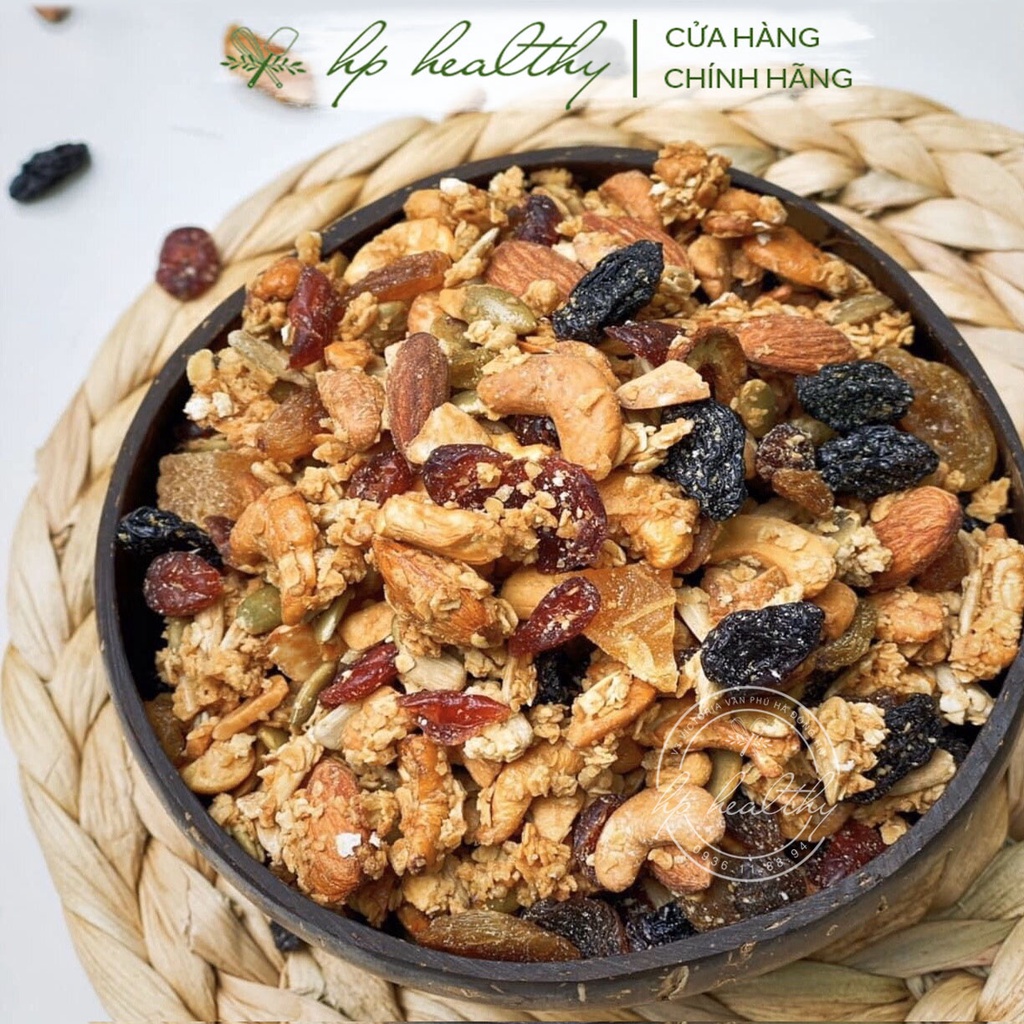 Tặng Mơ hoặc Chia 500G Ngũ Cốc Granola Mix Siêu Nhiều Hạt Giảm Cân Tăng Cơ Nhà Làm Ăn Kiêng Hp Healthy Hạt Dinh Dưỡng