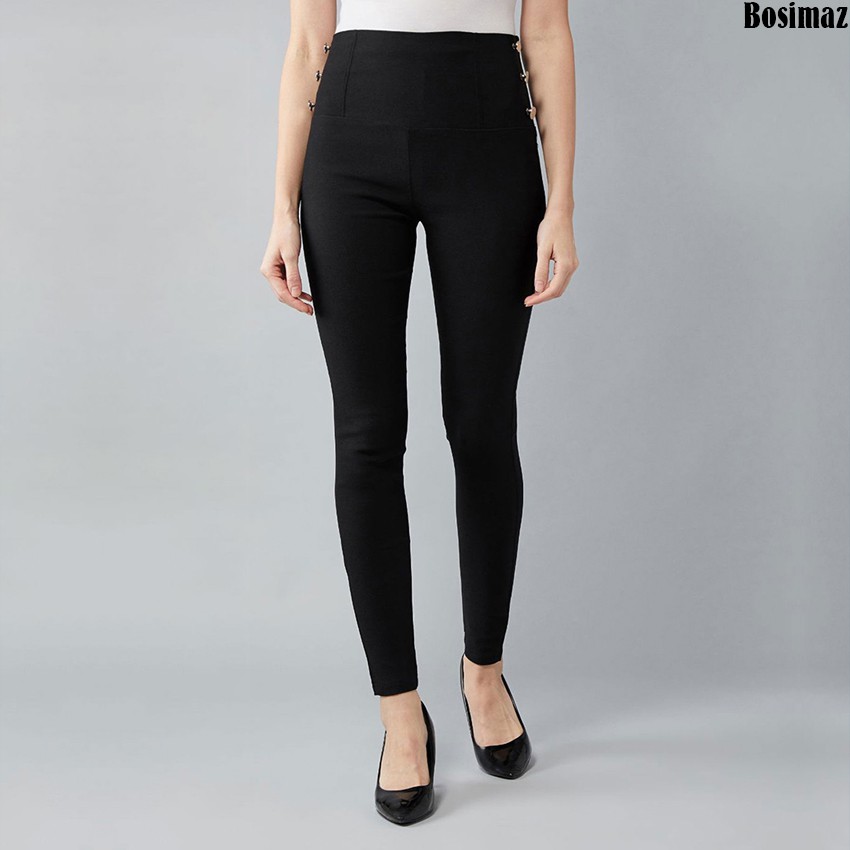 Quần Legging Nữ Bosimaz MS272 dài túi sau màu đen có 6 khuy bên hông, thun co giãn 4 chiều, vải đẹp dày, thoáng mát.