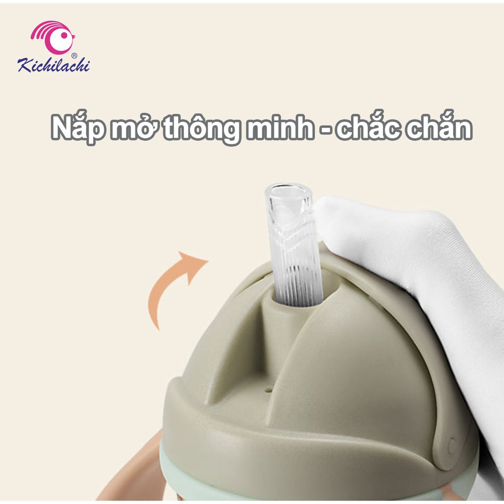 [Freeship] Bình Tập Uống Nước Cho Bé Tritan Kichilachi, Dung Tích 220ml,Có Van Chống Sặc