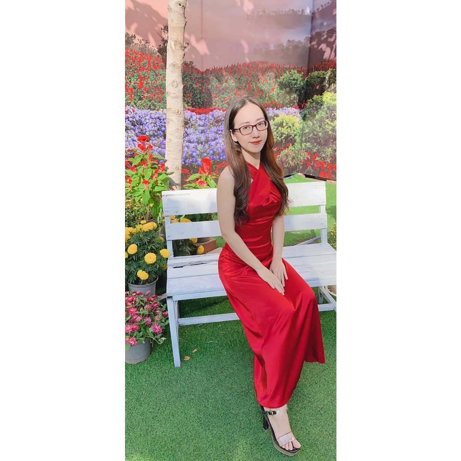 Đầm nữ AMIE thiết kế cổ chéo dáng dài, váy thời trang cao cấp chất phi lụa sang chảnh D09 | BigBuy360 - bigbuy360.vn