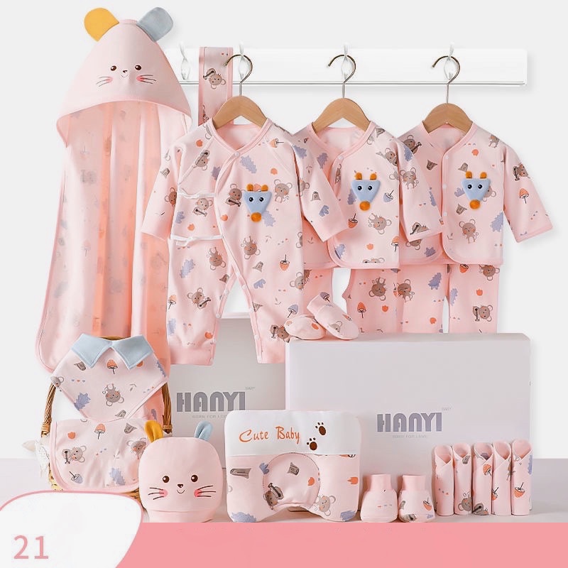 Set đồ sơ sinh quà tặng cho bé 21 món KIDPLANET 100% cotton họa tiết chuột xinh từ 0-6 tháng tuổi có hộp sang chảnh