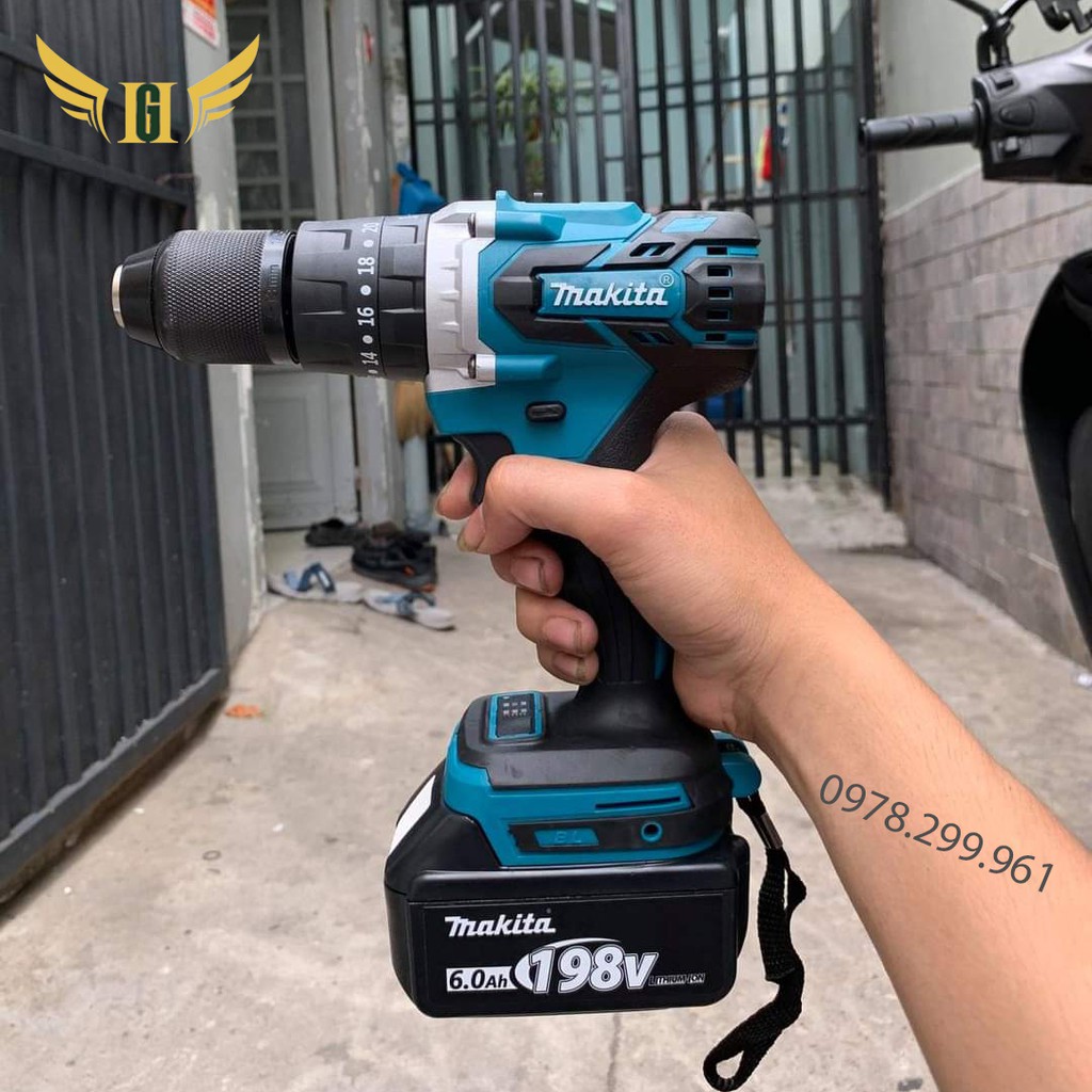 SIÊU KHỎE!!!!Máy Khoan Pin Makita 118V 3 Chức Năng, Loại Không Chổi Than, Đầu Auto Lock 13mm