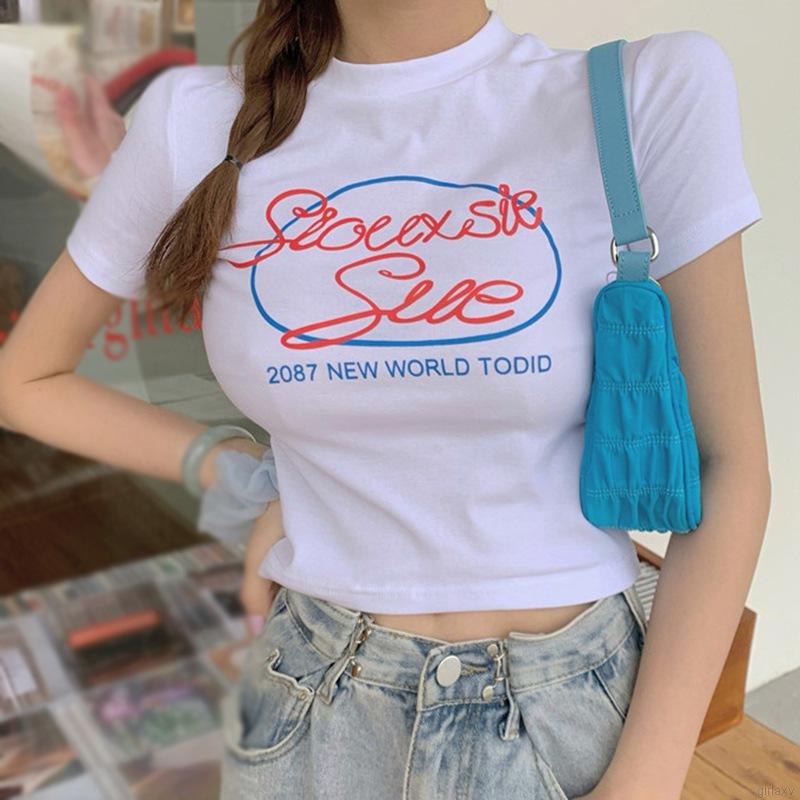 Áo Thun Nữ Ngắn Tay In Chữ Phong Cách Hàn Quốc