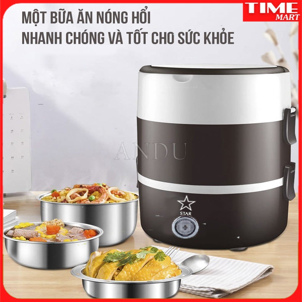 Hộp Cơm Cắm Điện Ruột Inox 304 3 Tầng, Hộp Cơm Văn Phòng Hâm Nóng Tiện Dụng [TIME_MART siêu thị tiện ích gia đình]