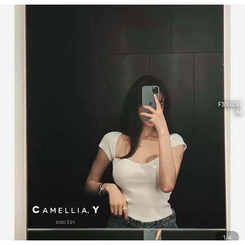 Áo len cổ vuông hở ngực tay ngắn hàng Quảng Châu 3004