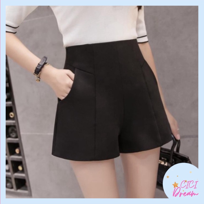 Quần short cạp cao hàng đẹp, quần đùi cạp cao khoá sau 3 màu đen trắng be