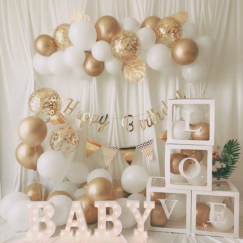 Hộp đựng bóng trang trí sinh nhật, set 4 hộp baby box phụ kiện trang trí tiệc sinh nhật