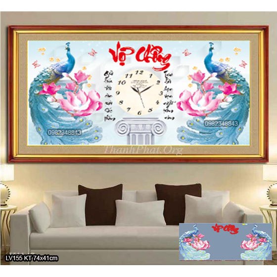 Tranh đính đá đồng hồ vợ chồng KT:74x41cm. Tranh gắn đá chưa gắn.