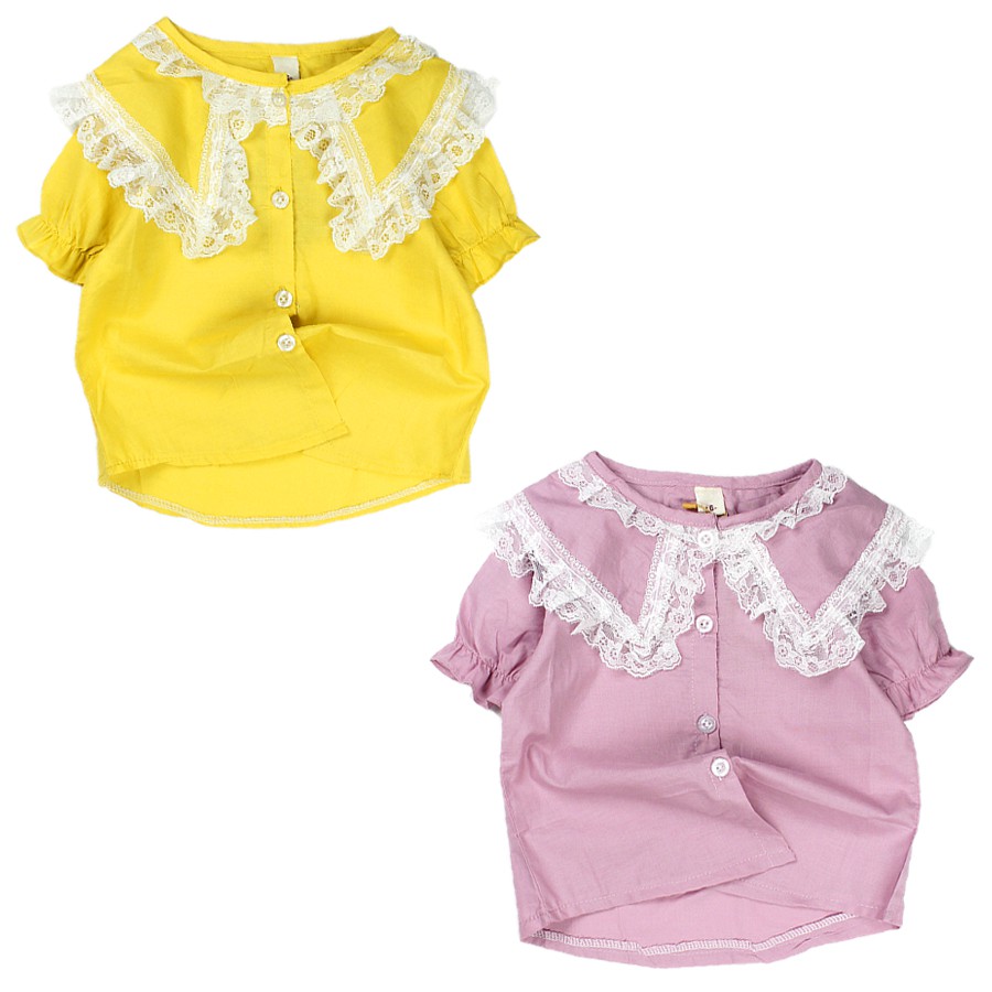 Sơ mi bé gái size nhí kate nhập phối ren tay ngắn 6 tháng đến 4 tuổi từ 8 đến 16 kg 03983-03984