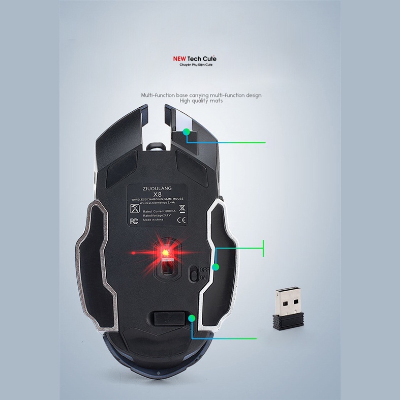 Chuột không dây, Chuột máy tính chuyên GAME Wolf X8 PRO NÂNG CẤP Wireless 2.4GHz Siêu Víp 2021 Tự động đổi màu sắc