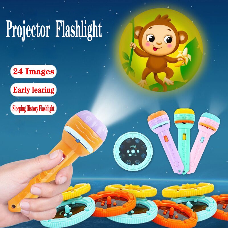 Đèn pin đồ chơi chiếu hình dành cho bé vào giờ đi ngủ gồm 24 hình