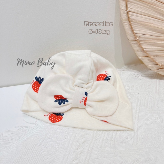 Mũ nón turban màu trắng kem họa tiết quả dâu xinh xắn cho bé MTB88 Mimo Baby