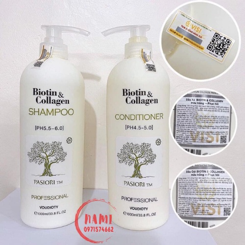 Cặp Dầu Gội Xả Biotin Collagen Trắng.Giảm Rụng Tóc,Phục Hồi Tóc Khô Xơ, Hư Tổn, Kích Thích Mọc Tóc
