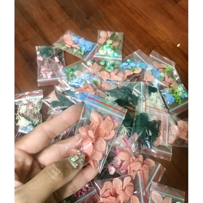 Túi hoa khô các loại dùng trang trí móng, làm thủ công
