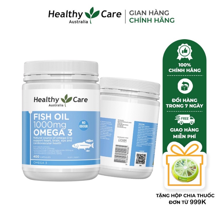 Combo Viên Uống Dầu Cá Omega 3 Healthy Care Fish Oil 400 Viên Bổ Não Sáng Mắt Tăng Miễn Dịch