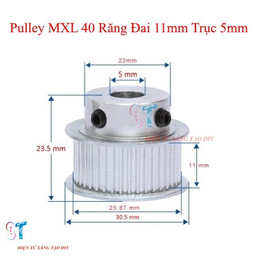 Pulley Bánh Răng Nhôm MXL 40 Răng Bản Rộng Đai 11mm Trục 5mm