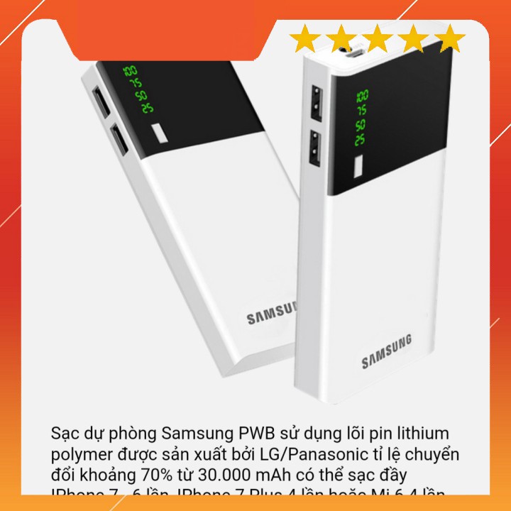 Sạc Dự Phòng Sam Sung 30000mah Có Đèn Pin Và Hiển Thị % Pin