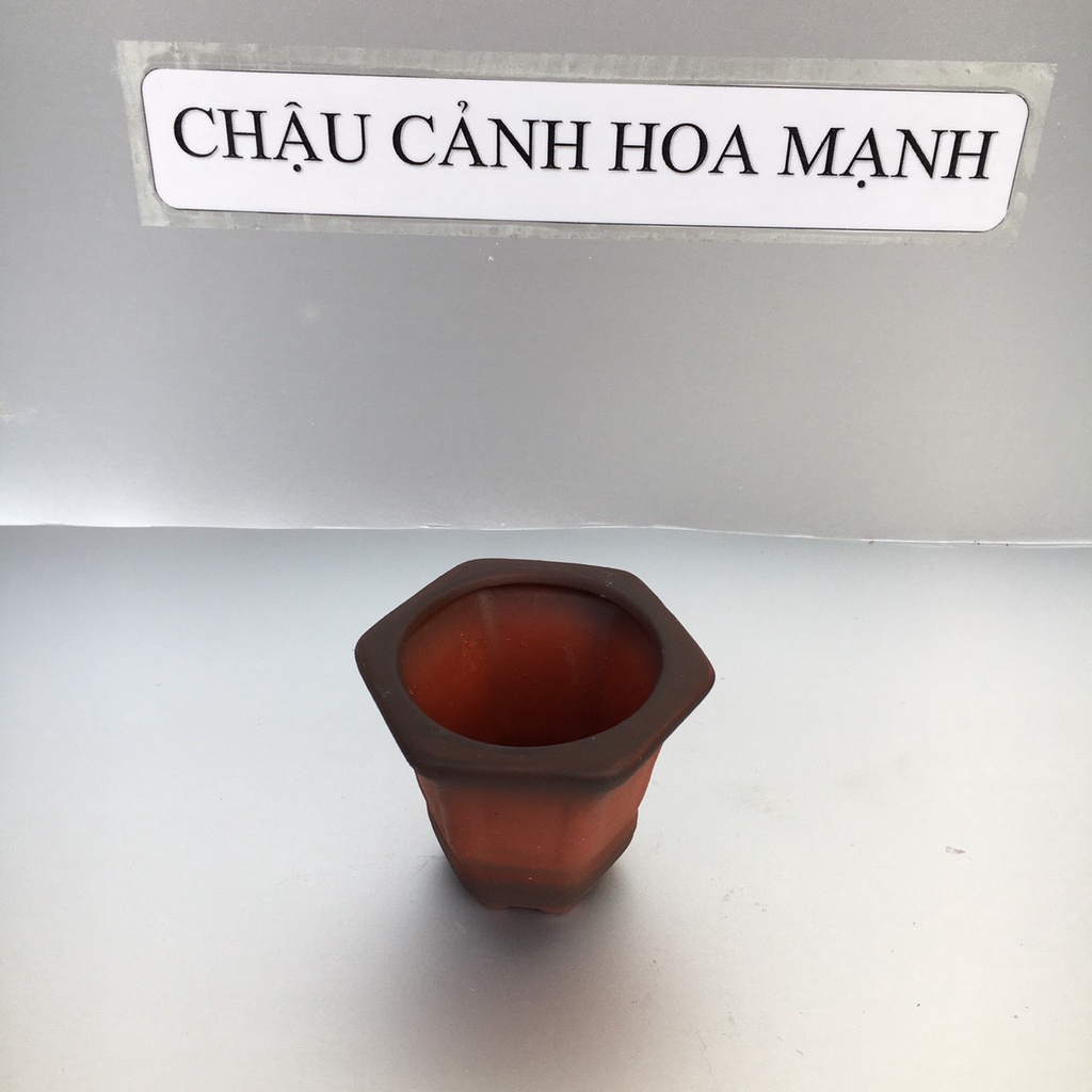 Chậu Lục giác bonsai sen đá mini đất nung màu đỏ đen gốm Bát tràng 1 size SP370