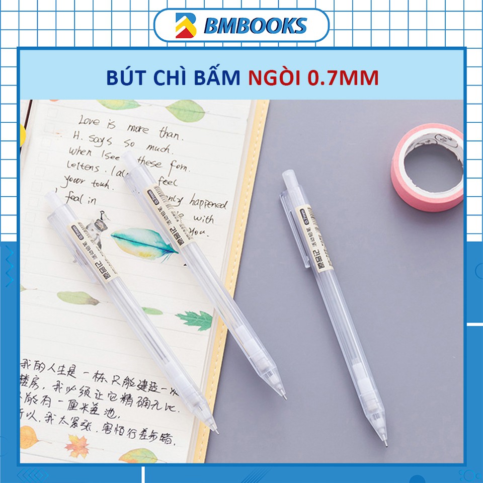 Bút chì bấm 0.7mm &amp; ngòi kim 2B đậm nét không gai có bán kèm hộp ngòi BMBooks