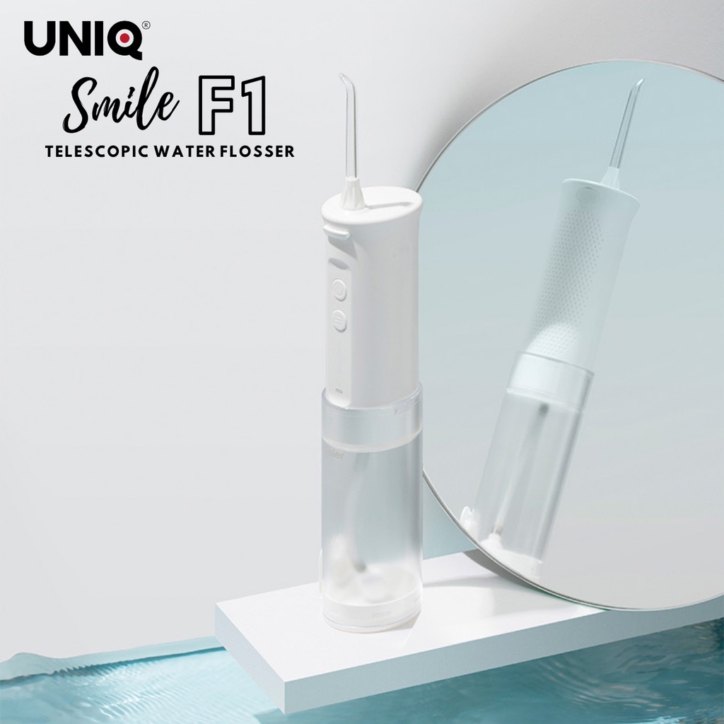 Tăm nước cầm tay UNIQ Smile F1 mini siêu nhỏ động cơ Nhật Bản cao cấp máy vệ sinh răng miệng xịt rửa làm sạch kẽ niềng