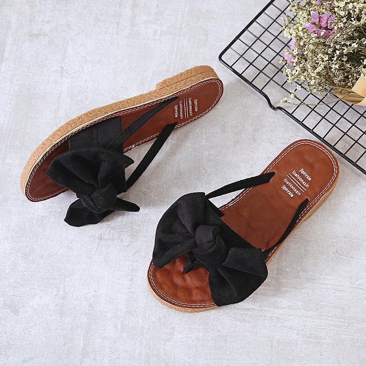 Dép xỏ ngón da đính nơ thời trang cho nữ | BigBuy360 - bigbuy360.vn