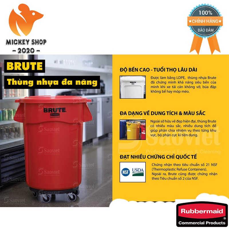 Thùng Nhựa Đa Năng Brute 37 Lit - 10 gallons Cao Cấp RUBBERMAID - CHÍNH HÃNG