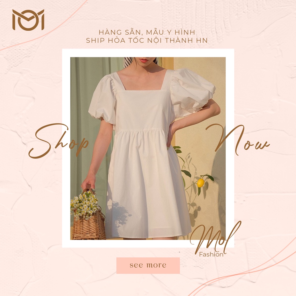 Váy babydoll | Đầm babydoll dáng xòe công chúa tay bồng cổ vuông