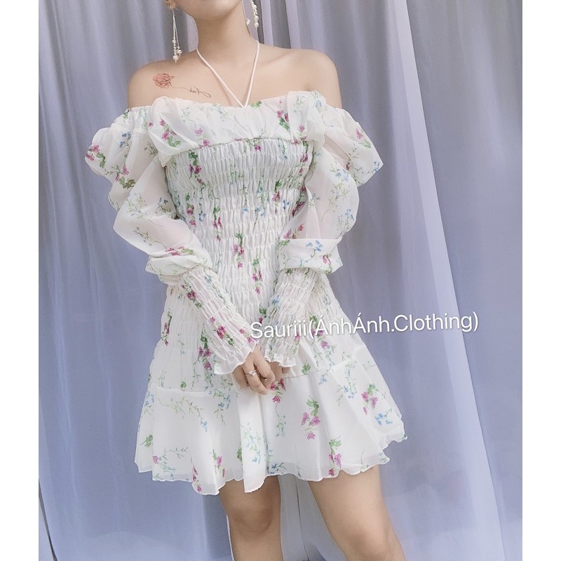 SẴN🖤Váy bánh bèo ulzzang tiểu thư trễ vai chân xoè đuôi cá Hoạ Tiết hoa nhí ôm body bo chun đi tiệc sang chảnh | BigBuy360 - bigbuy360.vn