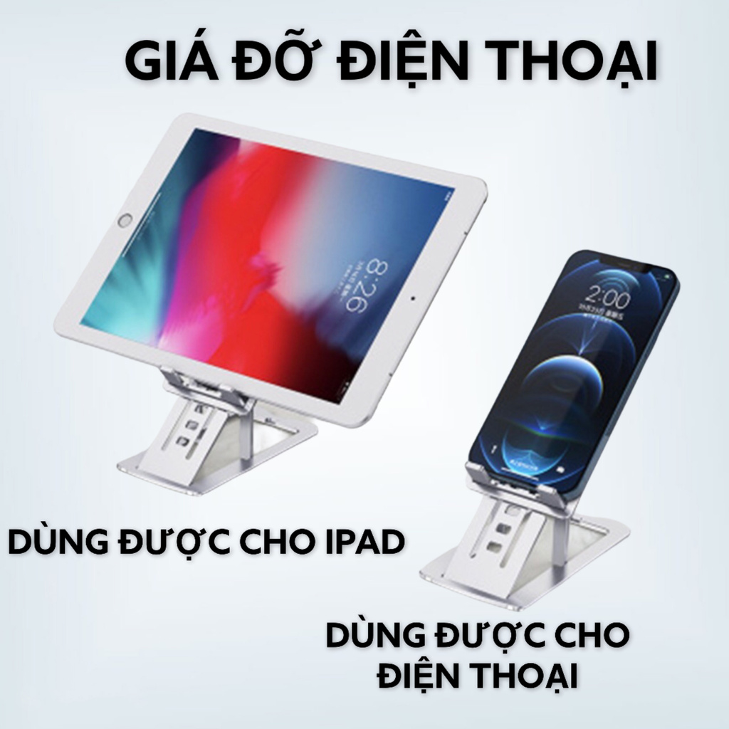 Giá đỡ điện thoại ipad để bàn bằng kim loại chống tê mỏi tay giao màu ngẫu nhiên màu bạc hoặc màu đen