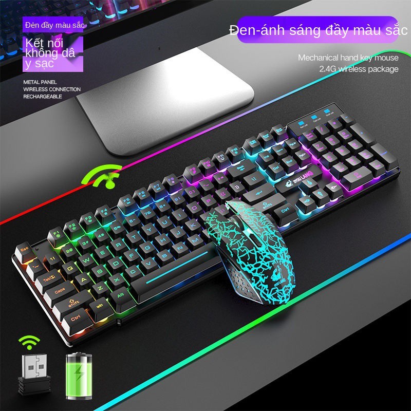 Bộ bàn phím chuột Gaming Latope chuột bàn phím máy tính giả cơ không dây Full Led T3