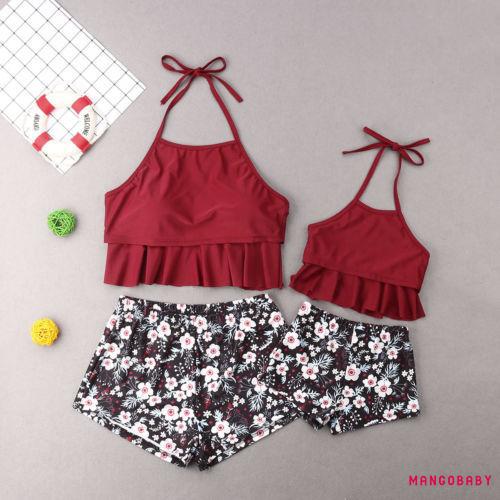 0gb-new Họ Phù Hợp Với Đồ Bơi Mẹ Và Con Gái Nữ Trẻ Em Bikini Hoa