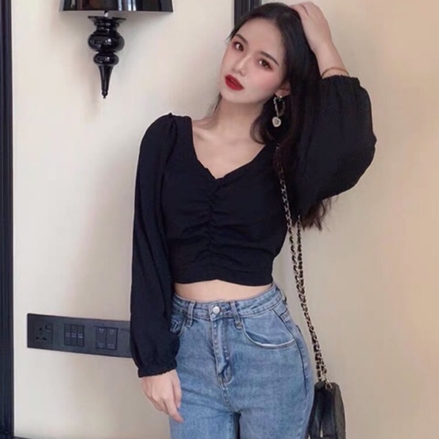 Áo kiểu voan rút ngực croptop Kèm hình thật cuối